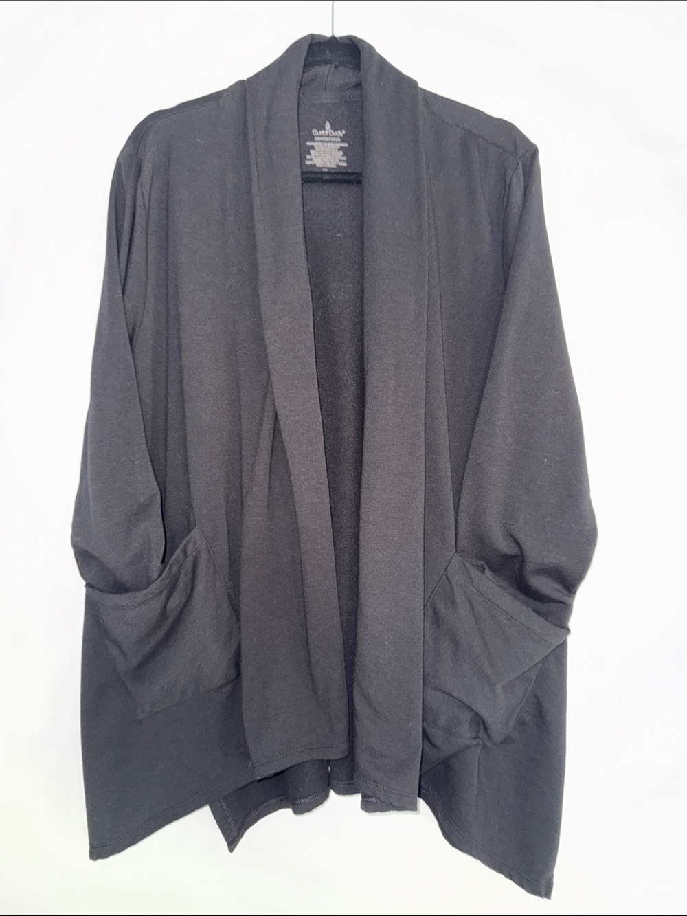 Cuddl Duds Black Open Cardigan with Patch Pockets